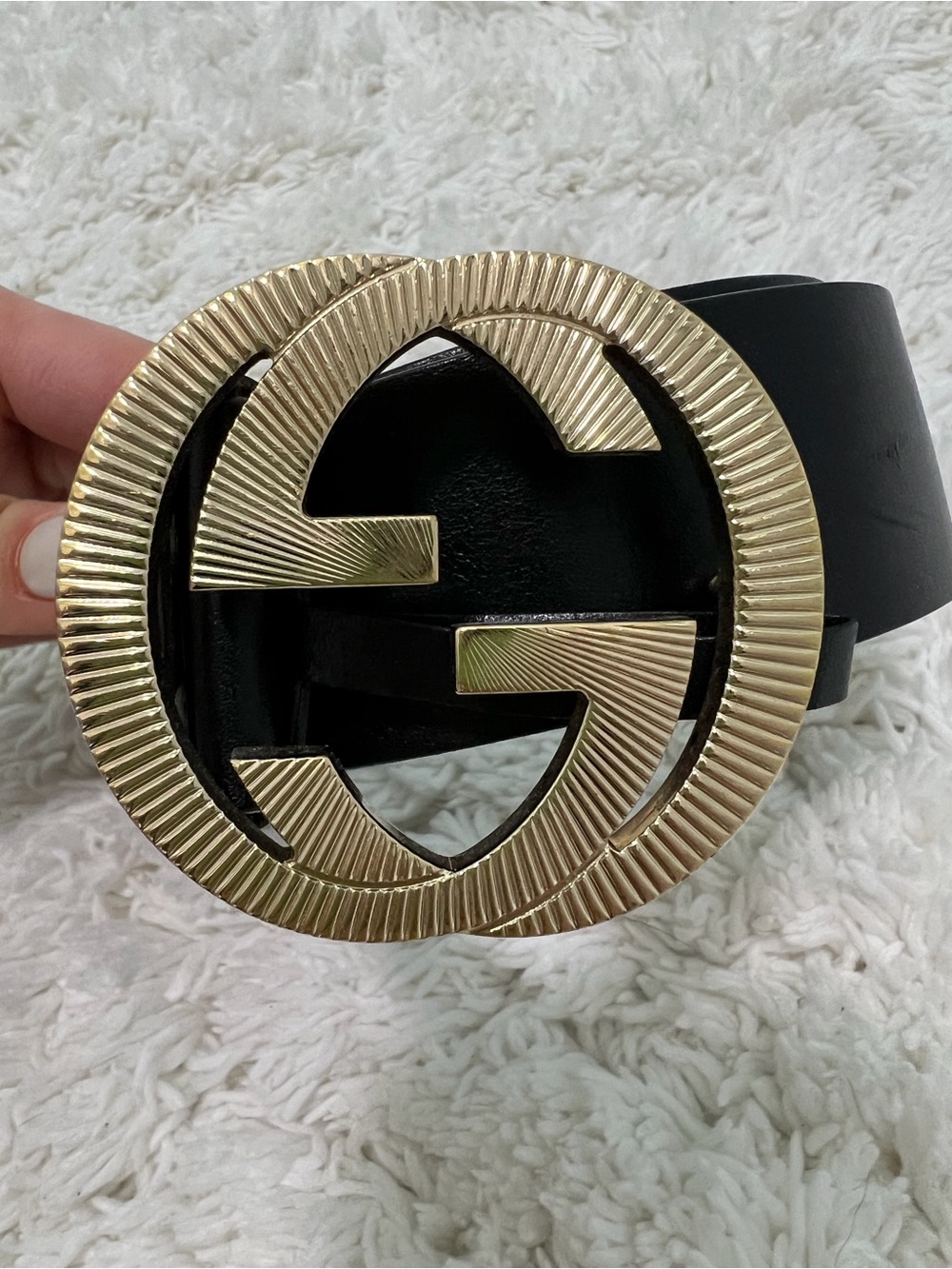 Gucci Black Leather Belt with Gold Double G Buckle Size 85 - Picture 2 of 8